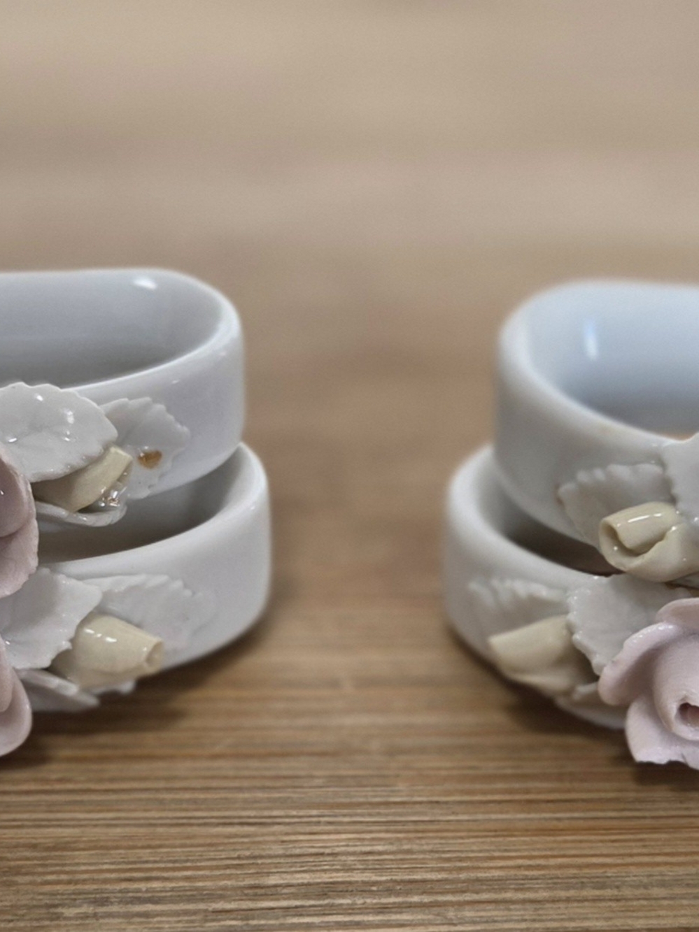 VTG AK Kaiser Germany Porcelain Rose Napkin Rings Set of 4 Cottagecore